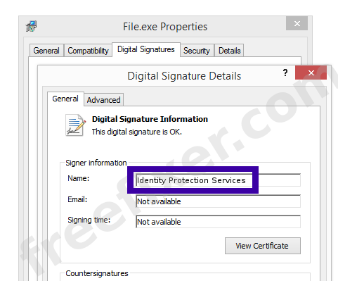 Screenshot of the Identity Protection Services certificate